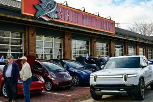 Cars & Coffee at 2nd Street Public Market, Dayton, Ohio, February 26, 2023, photo by Butterfly Effect Photography, shared by Drive Electric Dayton.